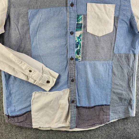 Desigual Regular XL Blue White Colorblock Floral Long Sleeve Button Up Shirt Reg - Picture 4 of 16